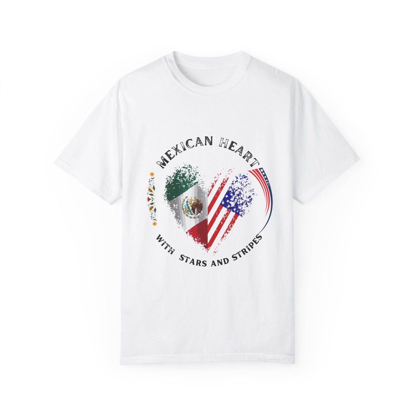 Mexican Heart with Stars & Stripes Unisex Garment-Dyed Tee