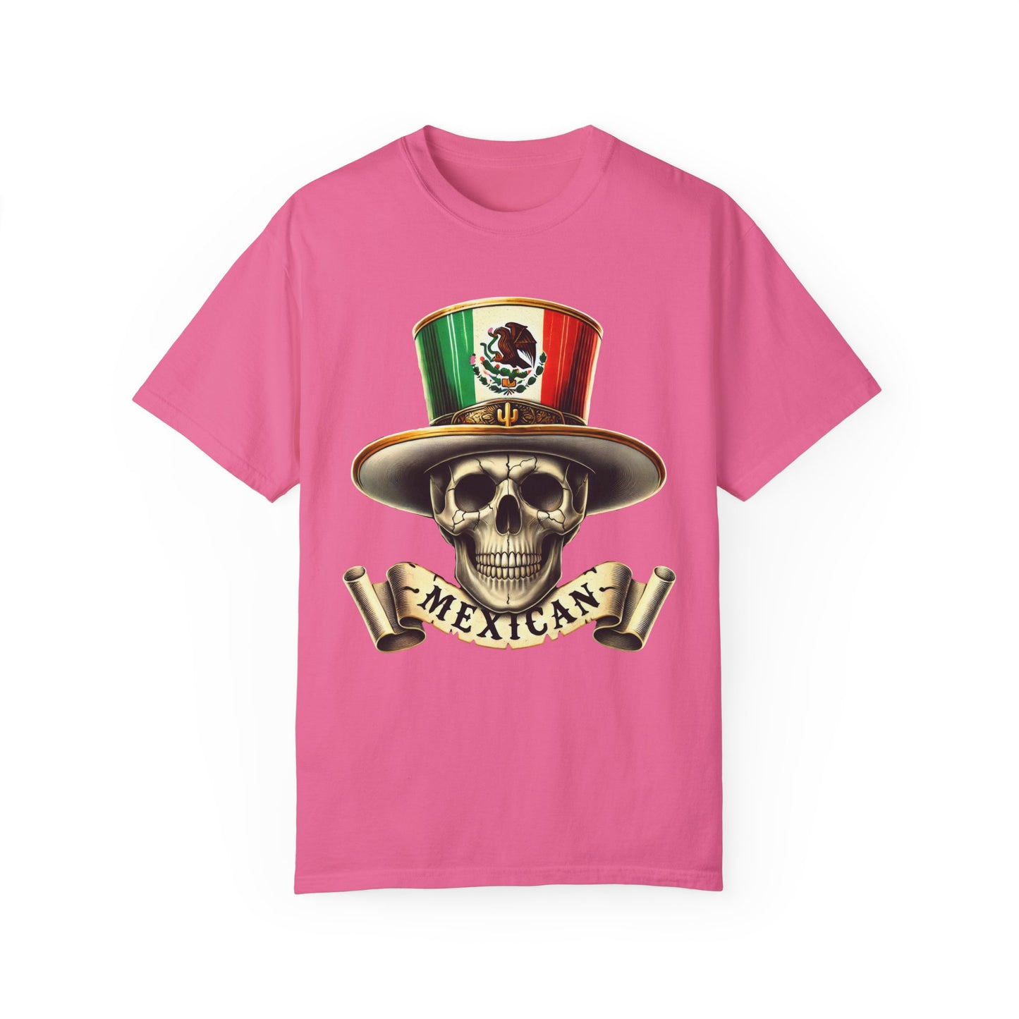 Mexican Skull & Top Hat Garment-Dyed T-Shirt FRONT PRINT