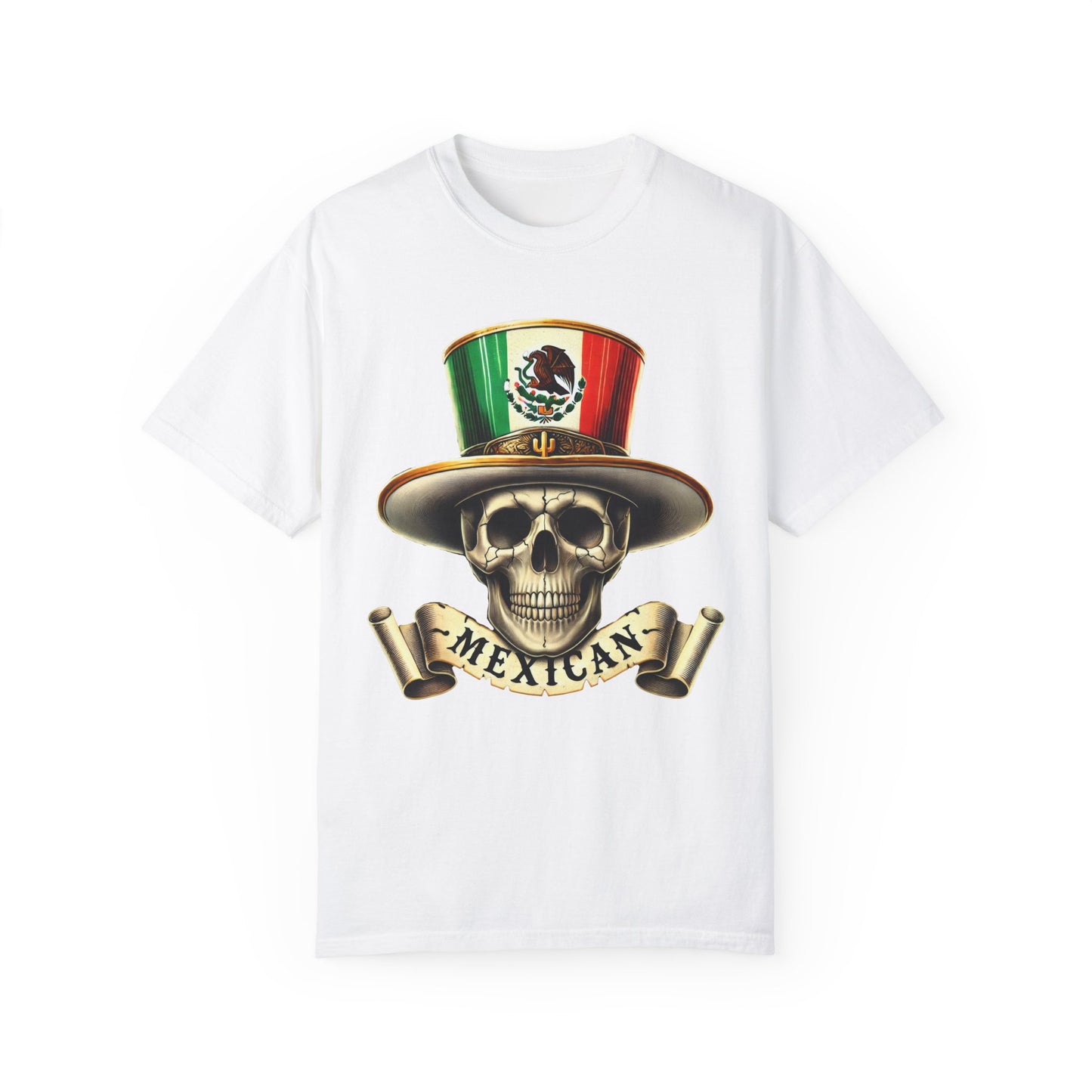 Mexican Skull & Top Hat Garment-Dyed T-Shirt FRONT PRINT