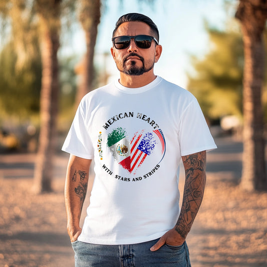 Mexican Heart with Stars & Stripes Unisex Garment-Dyed Tee