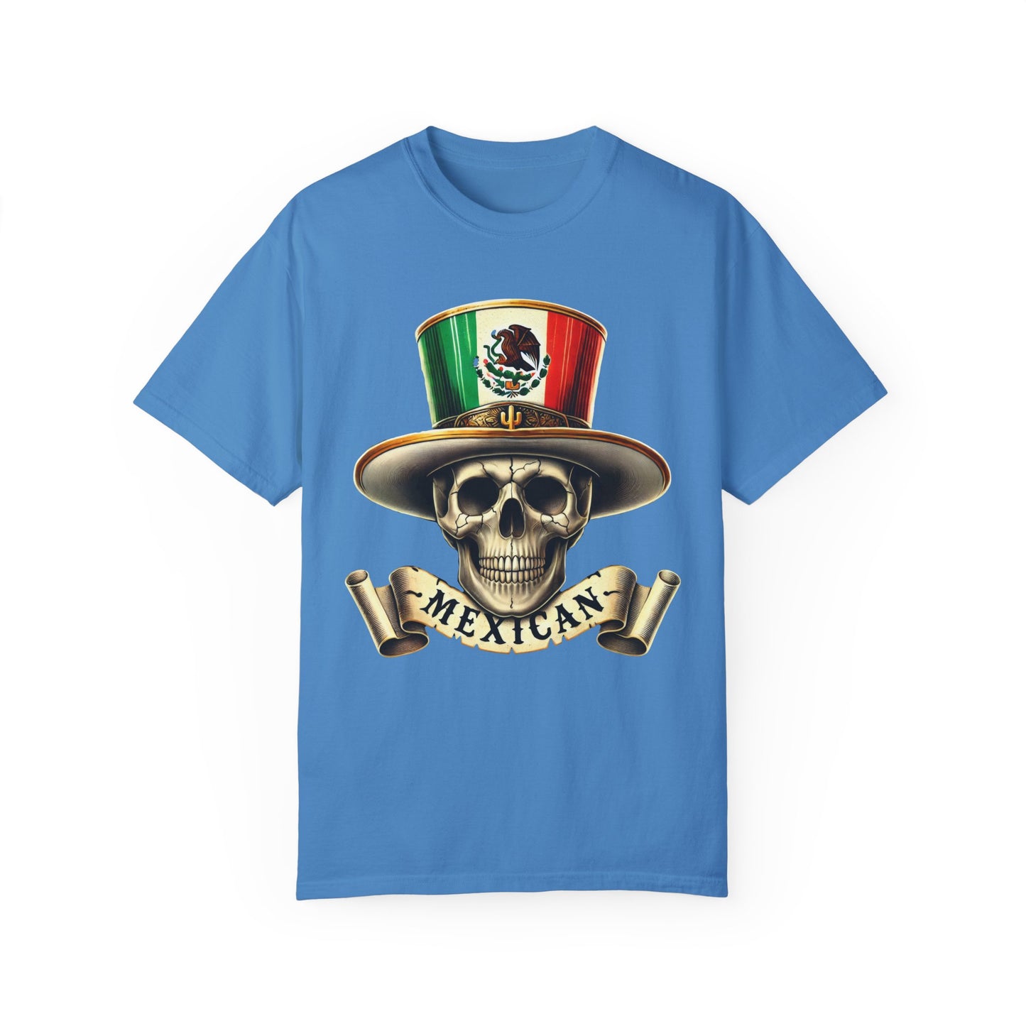 Mexican Skull & Top Hat Garment-Dyed T-Shirt FRONT PRINT