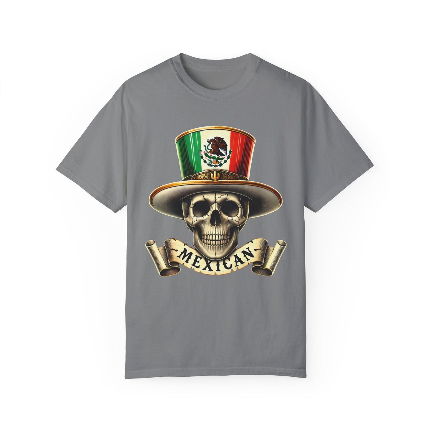 Mexican Skull & Top Hat Garment-Dyed T-Shirt FRONT PRINT