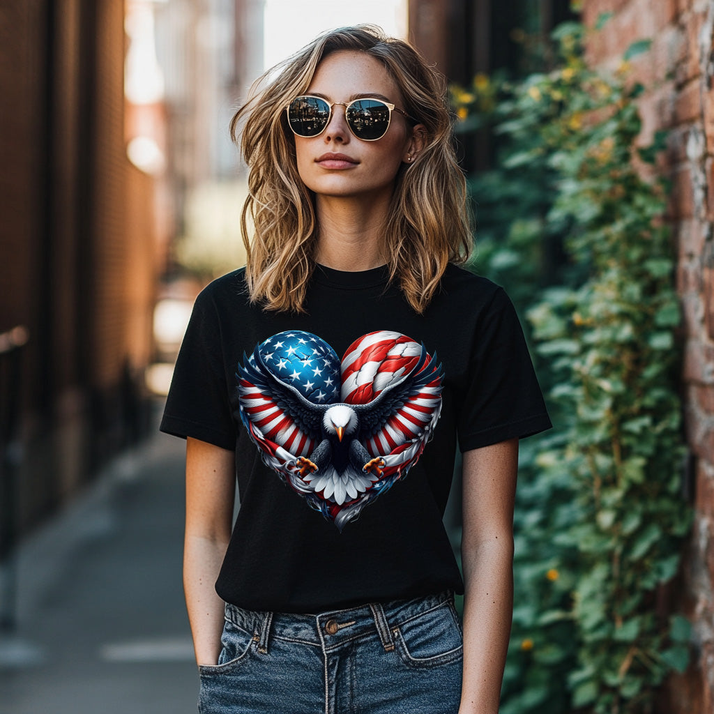 Patriotic Eagle Heart Graphic T-Shirt