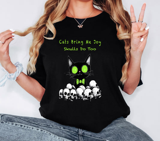 Cats Bring Me Joy - Skulls Do Too Graphic T-Shirt